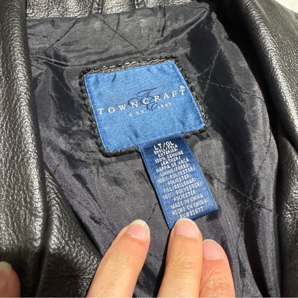 Towncraft Black Genuine Leather Asymmetric Zip Motorcycle Biker Jacket Men Large - Picture 4 of 7